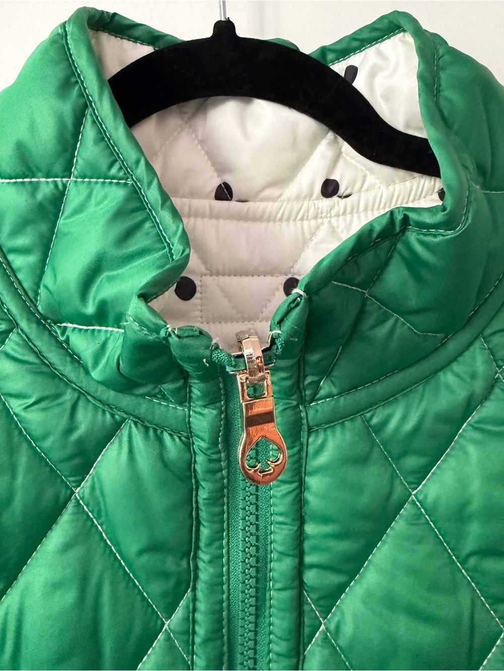Kate Spade Reversible Quilted Vest Emerald/Green Bean/Cream Polka Dot Size XL - Picture 4 of 11